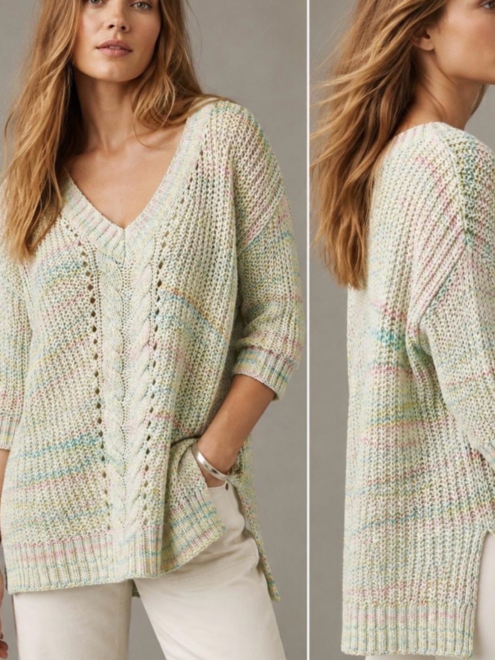 Anthropologie Pilcro Oversized V-Neck Cable Knit Sweater